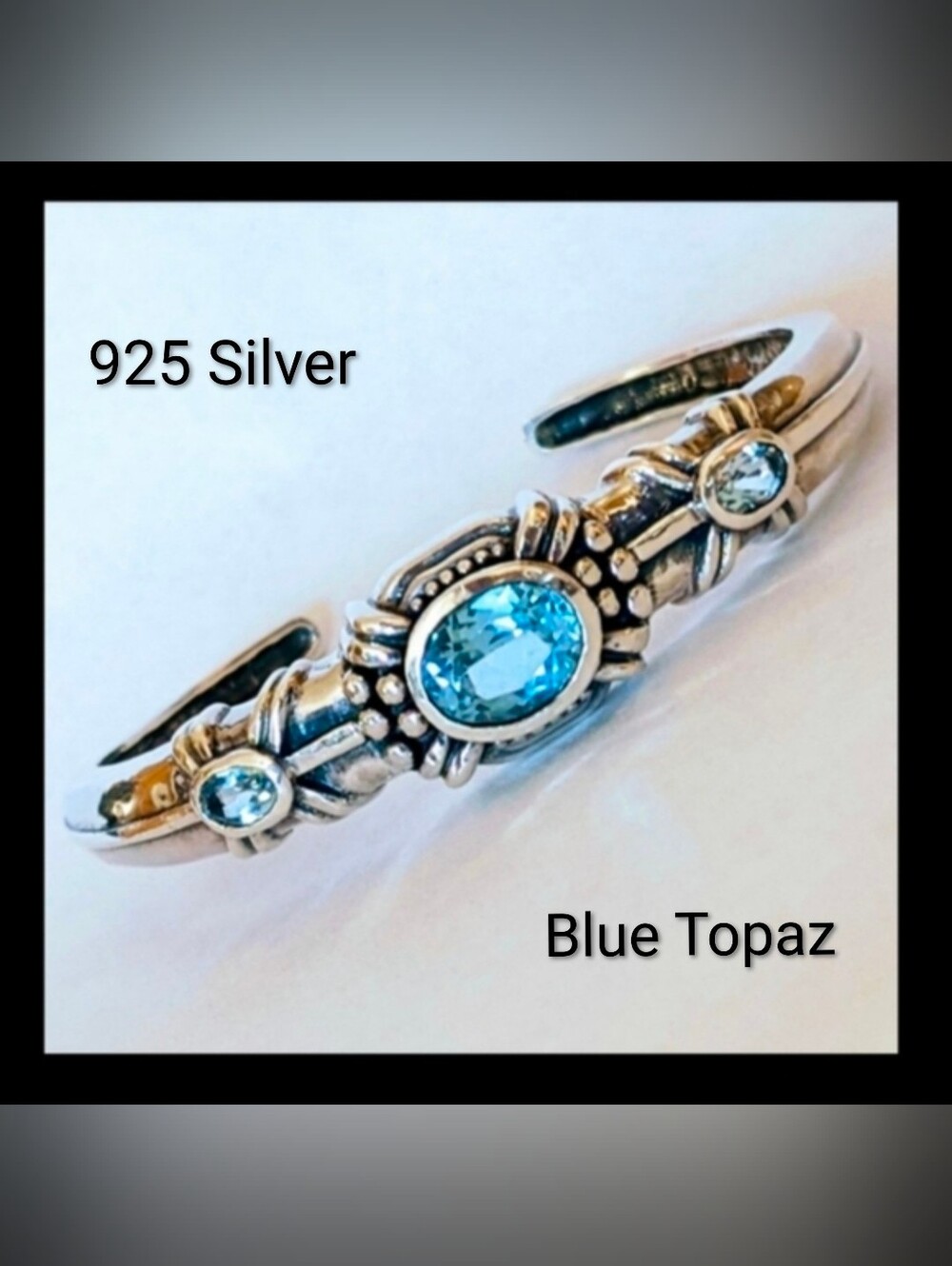 EUC 925 Taxco Silver and Blue Topaz Cuff